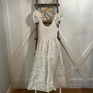 Cream flutter sleeve midi dress